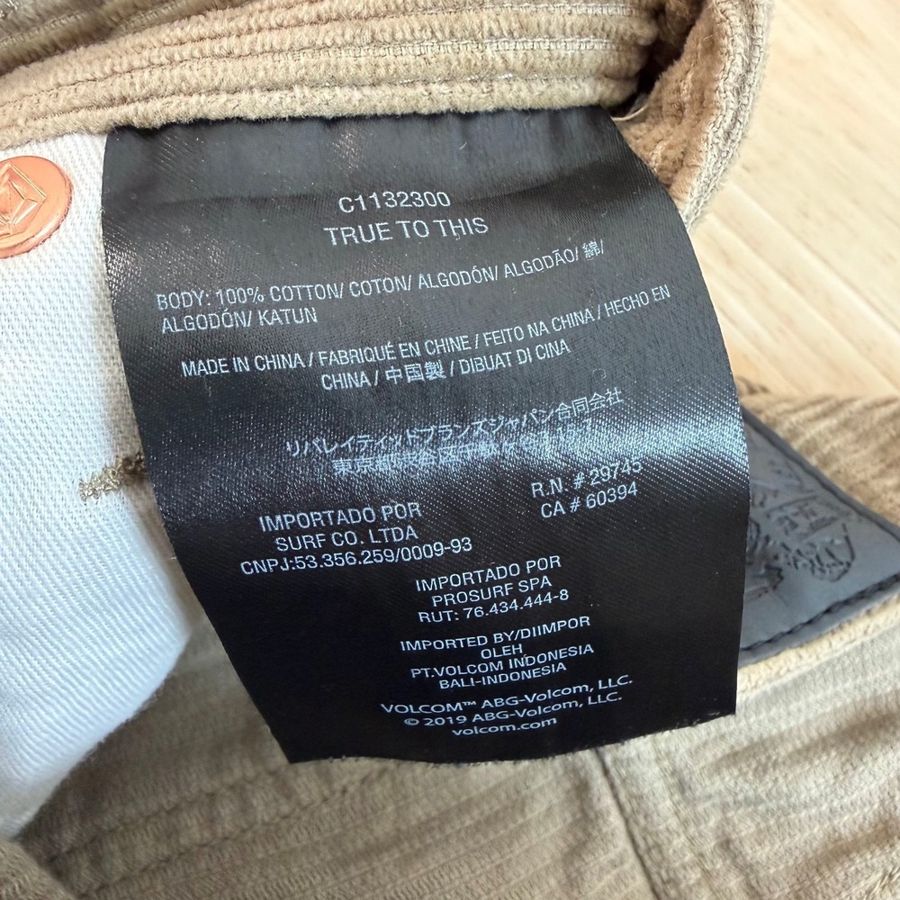 Volcom Billow Cord Loose Tapered Pants Men's Khaki Corduroy High Rise - 27 - Picture 9 of 15